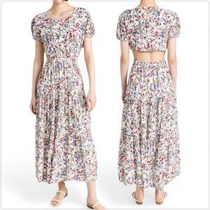 Sokie Collective The Peek-a-Boo Dress Floral Cutout Back Tiered Crinkle NEW L